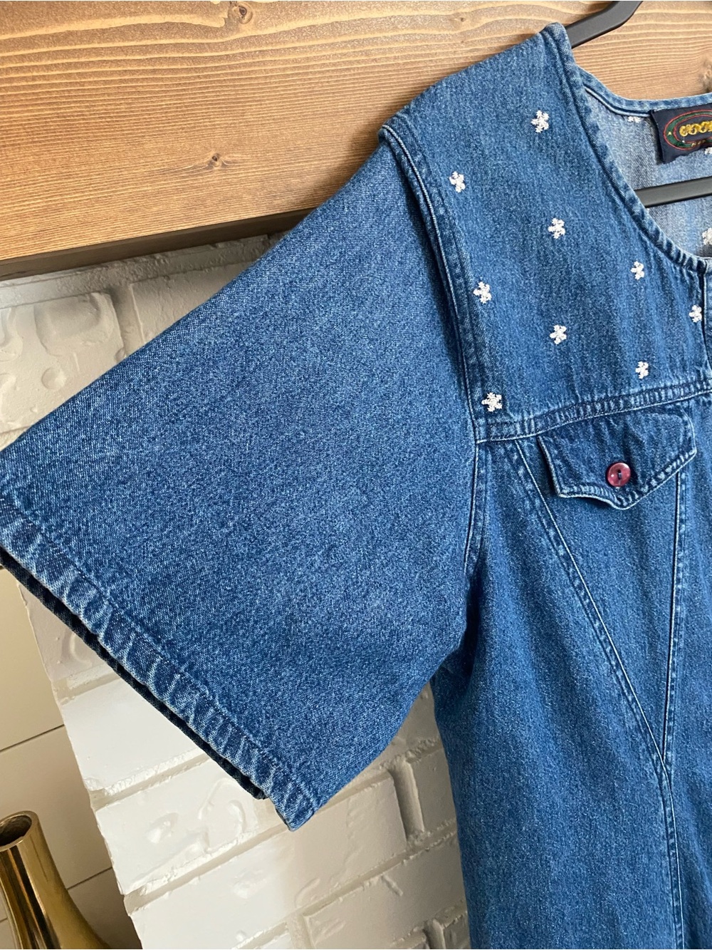 VTG 90s 100% Cotton Cool Plus Denim Button Front Midi Dress Embroidered XL Y2K - Picture 6 of 16
